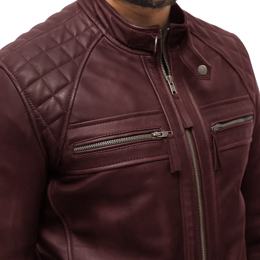 Joseph Maroon Quilted Leather Jacket