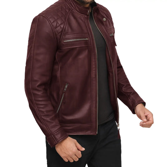 Joseph Maroon Quilted Leather Jacket