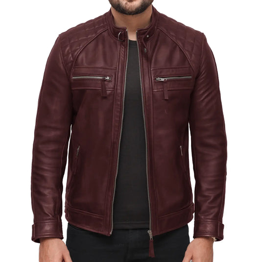 Joseph Maroon Quilted Leather Jacket