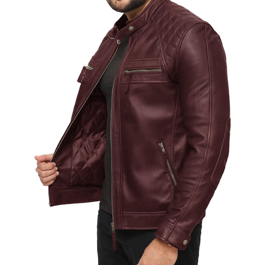 Joseph Maroon Quilted Leather Jacket