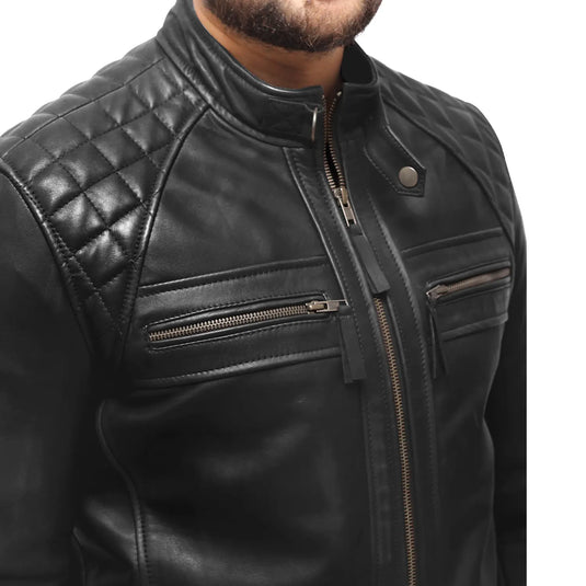 Joseph Quilted Shoulder Black Leather Jacket