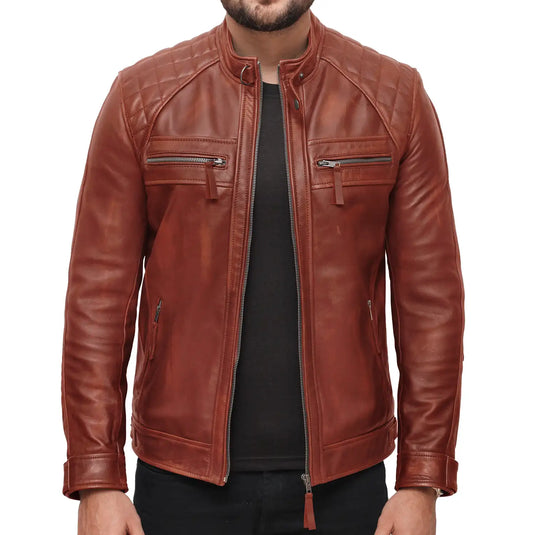 Joseph Tan Brown Quilted Leather Jacket