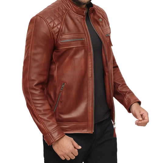 Joseph Tan Brown Quilted Leather Jacket