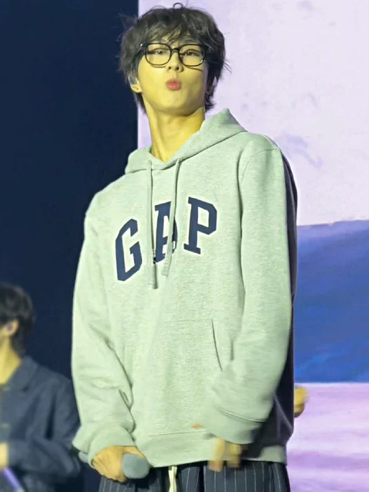 Recreated Jungwon Gap hoodie crafted from plush VintageSoft material with signature arch branding.