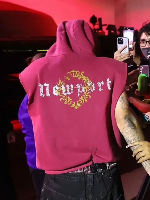 Coachella 2026 Newport Sleeveless Hoodie by Justin Bieber featuring clean front detailing and modern festival streetwear aesthetic