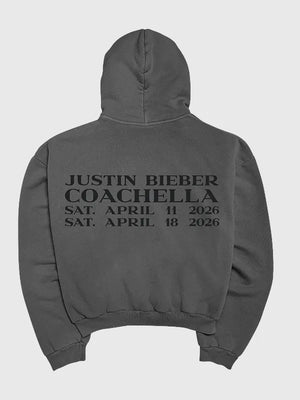 Recreated Coachella Justin Bieber Skylrk SWAG hoodie in charcoal grey with smooth texture and statement branding detail