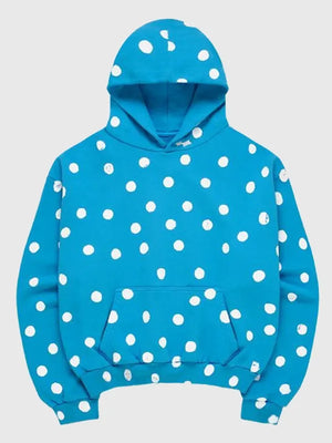 Recreated Justin Bieber Skylrk blue polka dot pullover fleece hoodie with soft interior and playful all-over pattern