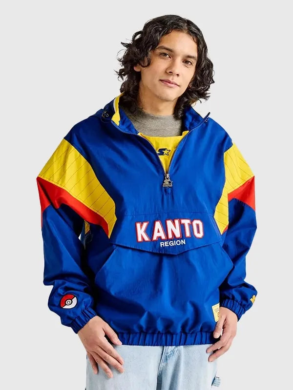Pokémon Kanto Starter Half-Zip Pullover Jacket crafted with breathable fabric and bold character-themed color accents