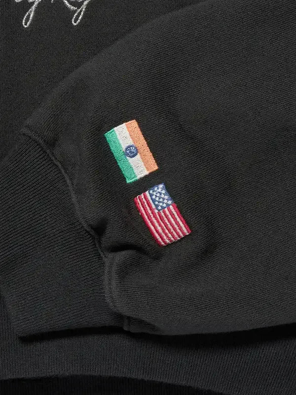 RECREATED black cropped fleece pullover hoodie Gap x Katseye Kat by Raj 2026 with smooth fabric and streetwear edge