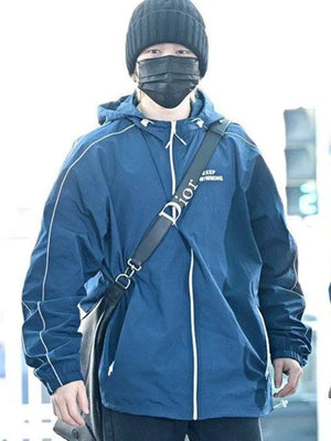 Keep Swimming jacket BTS style in blue recreated with lightweight construction and versatile wear