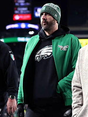 Philadelphia Eagles 2025 Nike sideline bomber jacket in Kelly Green with a structured, modern fit