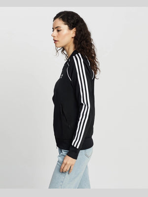 Kendall Jenner inspired Adidas 2026 black bomber jacket crafted with smooth outer shell and ribbed hem