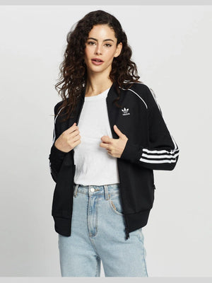 Recreated Kendall Jenner Adidas black cropped bomber jacket with full-zip front and sleek athletic silhouette