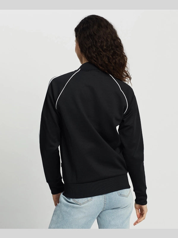 Recreated black cropped bomber jacket with classic Three Stripe accents and contemporary streetwear edge