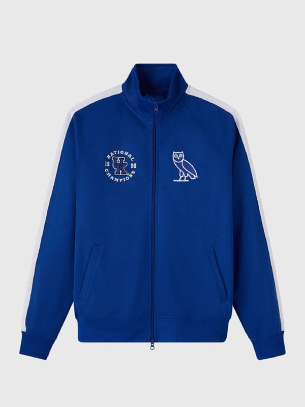 RECREATED October’s Very Own 1998 Kentucky Wildcats Warm Up Jacket in Blue & White featuring a sleek athletic silhouette with lightweight sporty construction