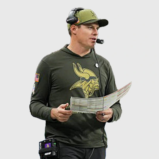 Minnesota Vikings v Detroit Lions 2025 Kevin O’Connell Olive Green Hoodie T-Shirt with sporty fit.