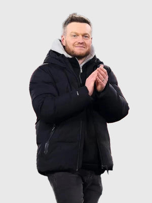 Recreated Sky Bet Championship match black puffer jacket with hood and classic quilted styling for fan outerwear