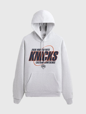 New York Knicks 2026 Playoffs Nelson hoodie in fleece, RECREATED from Giorgio Armani & Kith collaboration featuring pullover design and elevated athletic detailing