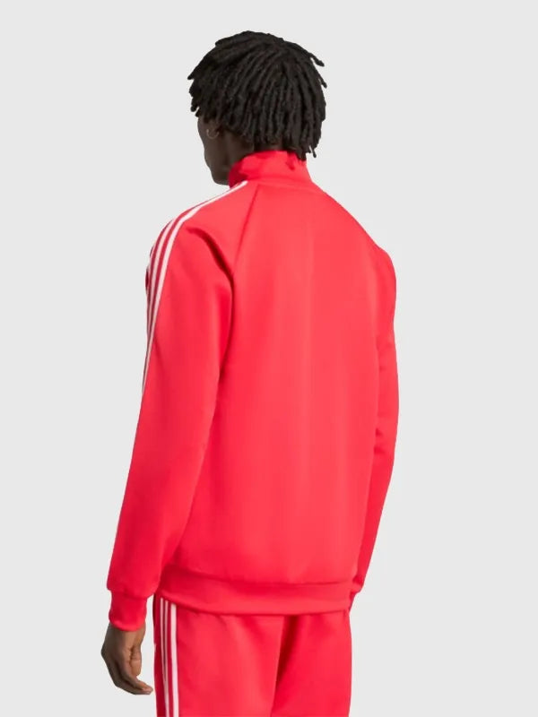 Recreated adidas LFC red fleece jacket with smooth outer texture and lightweight warmth for cool weather