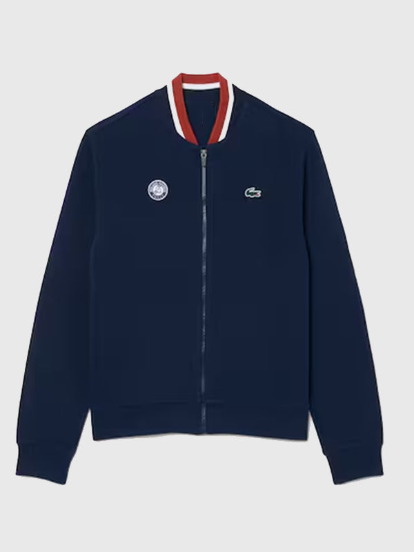RECREATED Unisex Lacoste x Roland-Garros 2026 Navy Ballboy Bomber Jacket designed with a structured bomber fit and modern sport-inspired styling
