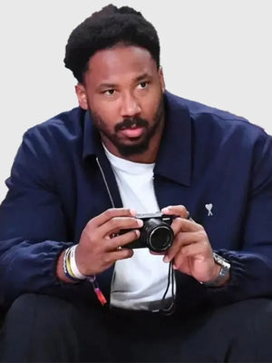 RECREATED Los Angeles Lakers Game Myles Garrett Blue Jacket combining vibrant team-inspired color with a sleek modern silhouette