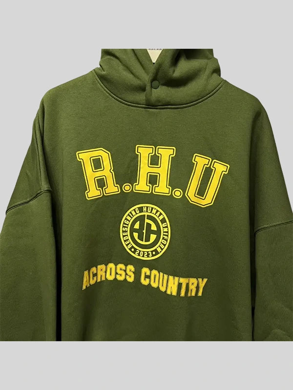 Landon Barker RHU unisex green hoodie in Recreation style with relaxed cut and modern urban appeal