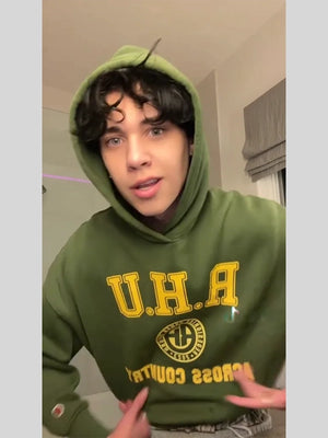 Recreation unisex green hoodie by Landon Barker RHU designed for casual layering and everyday comfort