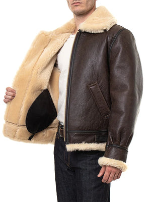 B-3 sheepskin bomber jacket based on Resident Evil 4 Remake Leon Kennedy design with rugged leather texture and winter-ready warmth Resident Evil 4 Remake