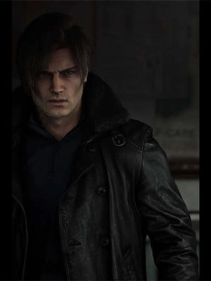 Black leather Resident Evil 9 Leon Kennedy jacket with clean lines, adjustable cuffs, and street-ready appeal