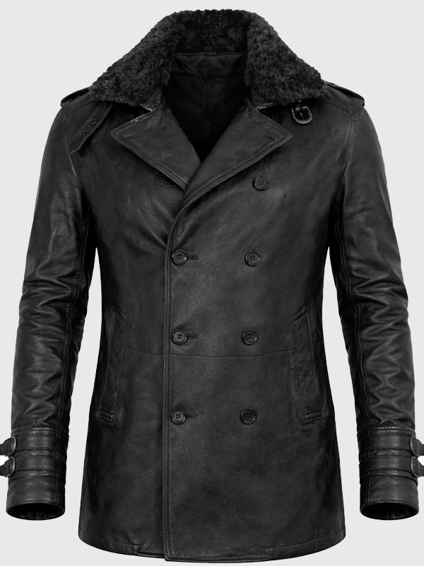 Black Leon Kennedy leather jacket inspired by Resident Evil 9 Requiem featuring durable genuine leather and classic collar