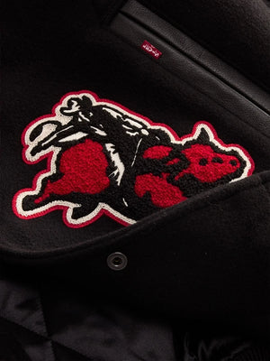 Levi’s x Jordan 2026 inspired varsity jacket recreated with a black wool base and leather sleeve detailing