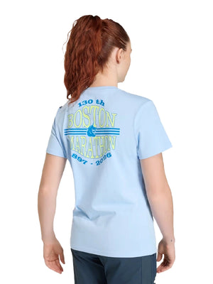 RECREATED Boston Marathon 2026 short sleeve t-shirt in light blue by Adidas featuring classic marathon-inspired design