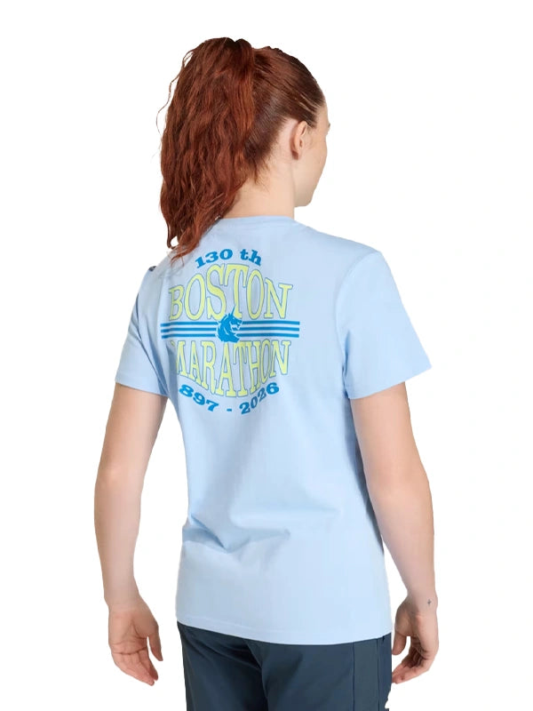 RECREATED Boston Marathon 2026 short sleeve t-shirt in light blue by Adidas featuring classic marathon-inspired design