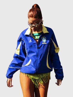 Recreated Ludmilla Brazil x Jordan anthem track jacket in blue with smooth texture and athletic everyday appeal