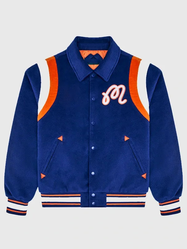 Recreated The Garden Malbon x New York Knicks 2026 wool varsity jacket in royal blue with bold team-inspired detailing
