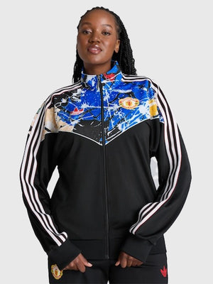 Adidas RECREATED Manchester United Stone Roses 2026 black track jacket with a clean athletic design