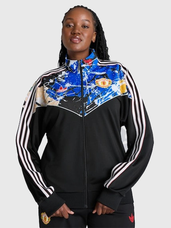 Adidas RECREATED Manchester United Stone Roses 2026 black track jacket with a clean athletic design
