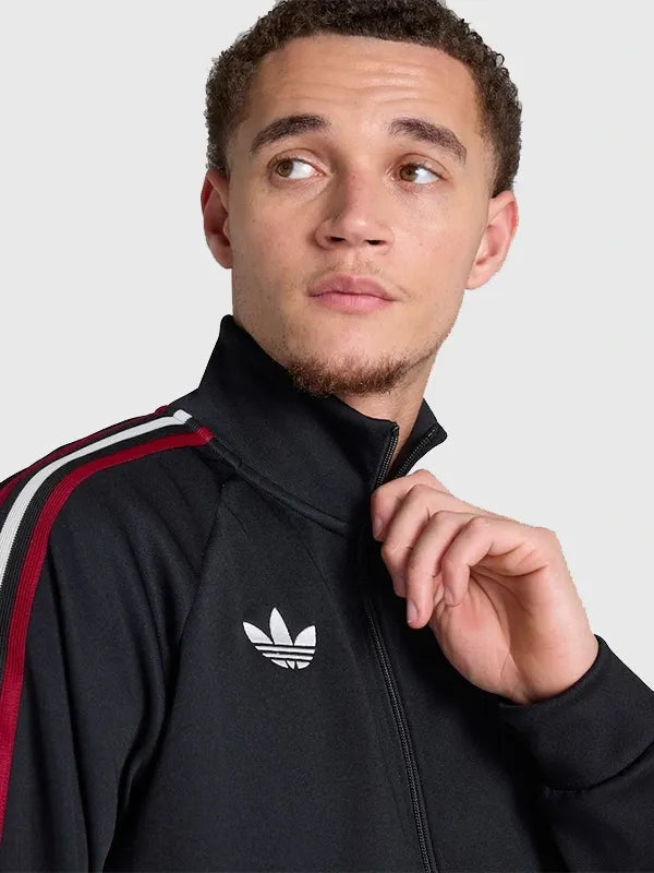Manchester United x adidas unisex black track jacket with structured shape and versatile streetwear appeal
