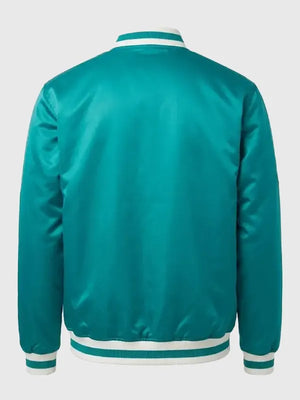 RECREATED Michelle Villafuerte Mariners Hello Kitty Green Bomber Jacket combining structured design with playful streetwear styling