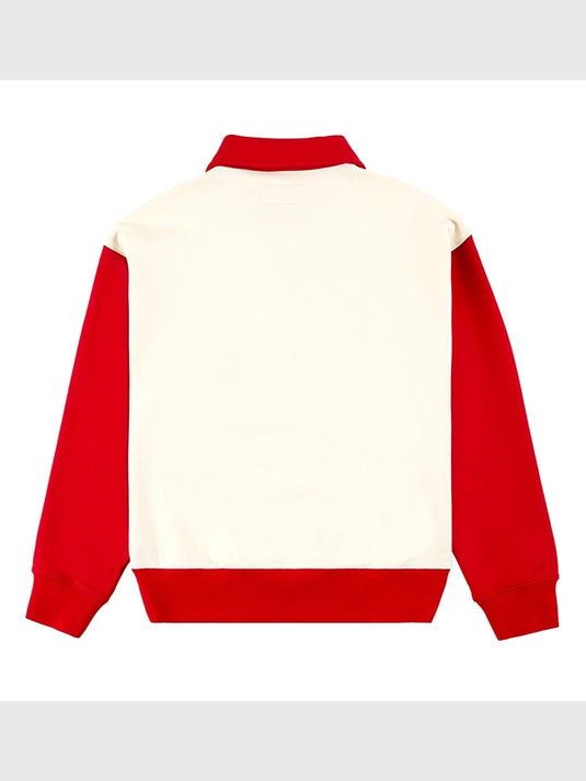 Recreated Norkin quarter-zip sweatshirt in red from Golf Wang x Marty Supreme with a balanced fit and everyday wear appeal