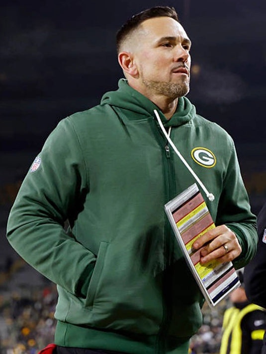 Coach Matt LaFleur inspired recreated green bomber jacket featuring Nike sideline construction and casual athletic comfort Nike