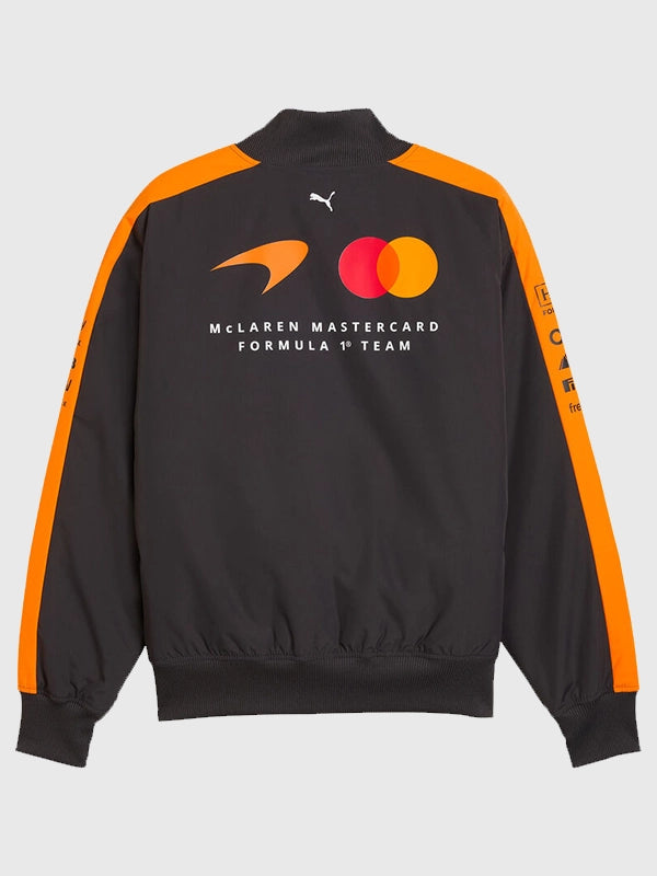 McLaren F1 PUMA 2026 Team black and orange bomber jacket with zip closure and woven team insignia