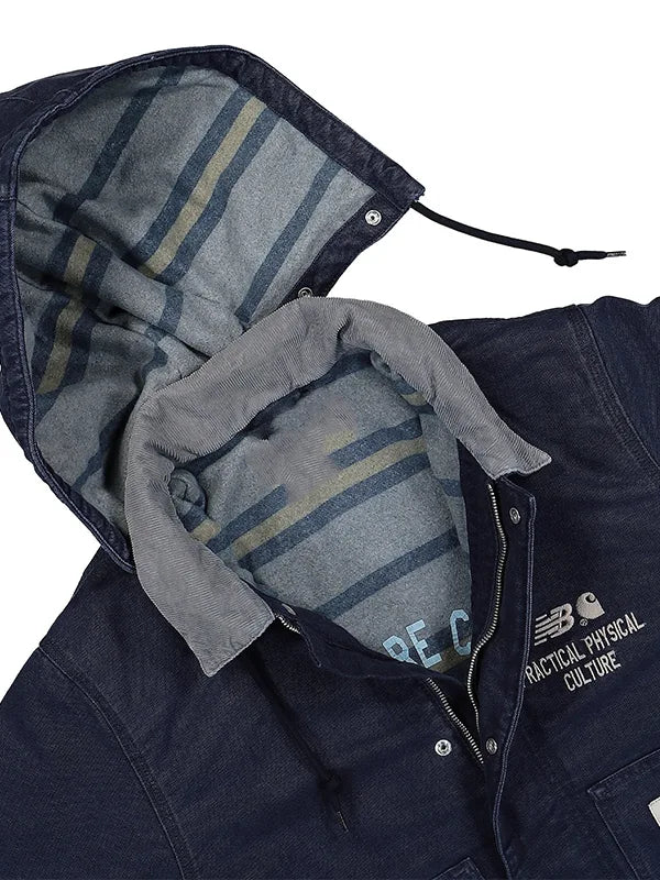 Recreated navy Carhartt WIP x New Balance Arcan hooded jacket with a sleek streetwear look