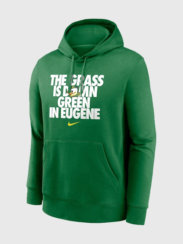 Green “Grass Is Green” pullover hoodie recreated from Nike Oregon Ducks collection with soft fleece