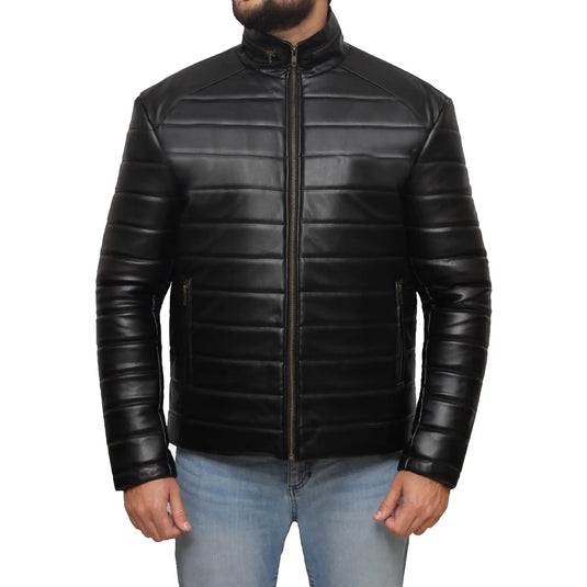 Solomon Black Sheepskin Leather Quilted Jacket