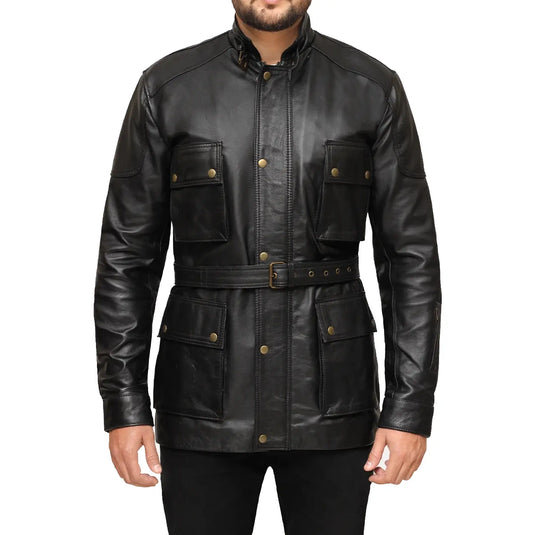 Jeremiah Mid Length Black Leather Jacket