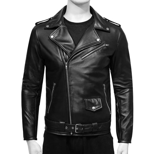 Enoch Sheepskin Black Leather Motorcycle Jacket