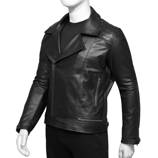 Tom Sheepskin Black Quilted Leather Motorcycle Jacket