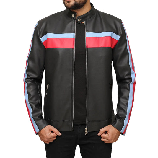 John Blue and Red Striped Leather Jacket