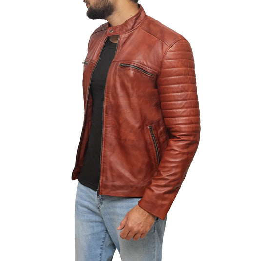 Ethan Waxed Brown Sheepskin Leather Jacket for Mens